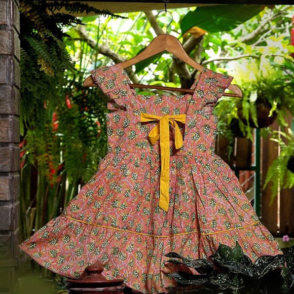 (New) Orange and  Yellow Spring/Summer 100% Cotton Dress - Picture 4 of 4